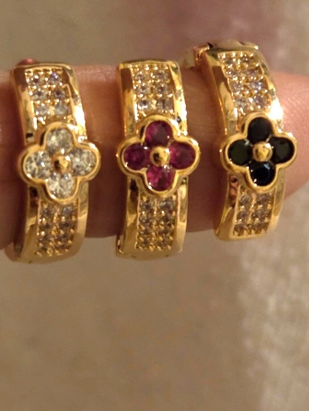 New!14k gold plated, old Floral Pavé Huggie Earrings with Multicolor Flower